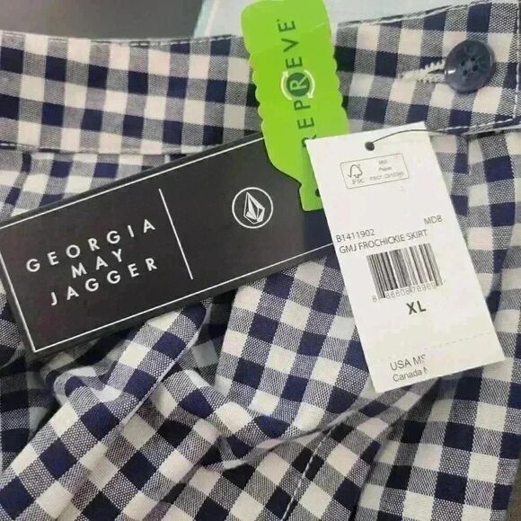 Georgia May Jagger Women's Navy & White Gingham Checked Cotton/Poly/Spandex Plea - Picture 10 of 12